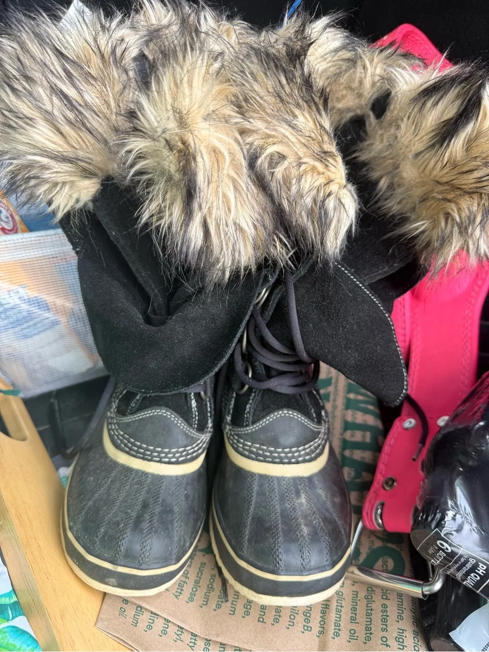 Womens Sorel Black Faux Fur Winter Boots